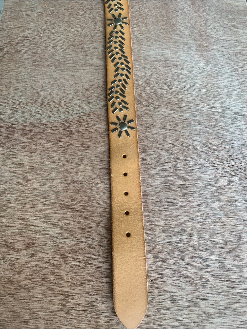 Linea Pelle Tan Leather Studded Belt with Brass Accents Size Small - Picture 9 of 9
